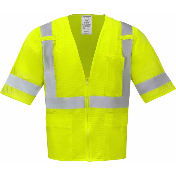 Ironwear X-Back Polyester Mesh Safety Vest Class 3 w/ Zipper & Radio Clips (Lime/Large) 1294-LZ-RD-X-LG